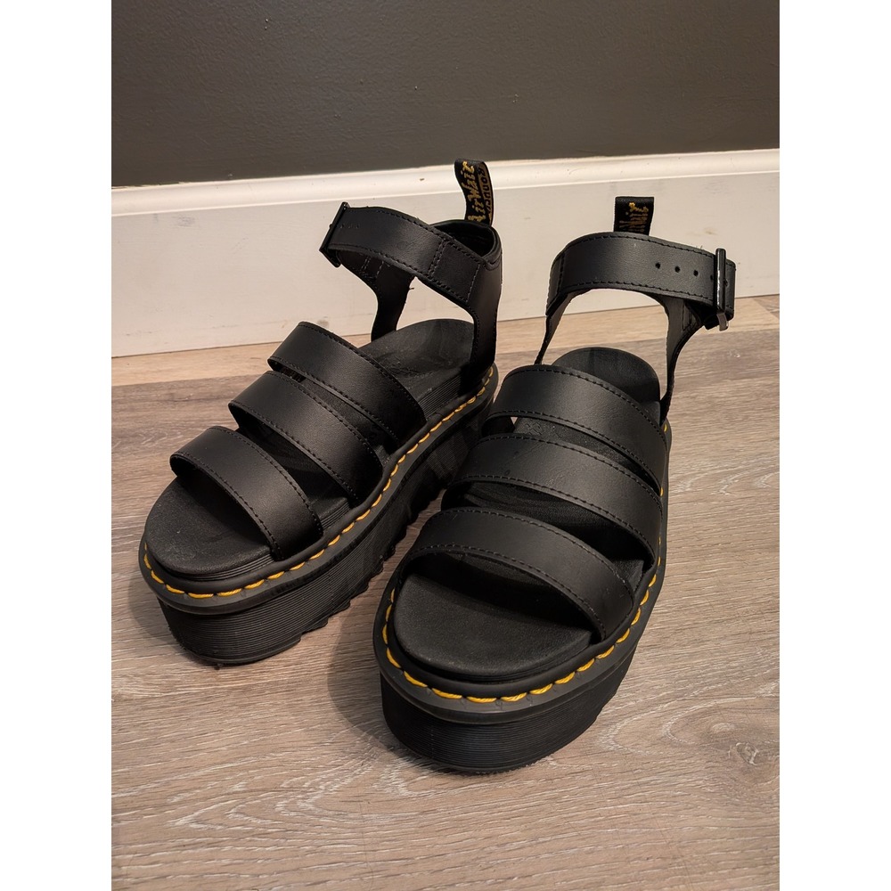 Dr. Martens Blaire Quad Black Hydro Leather Platform Gladiator Sandals Women